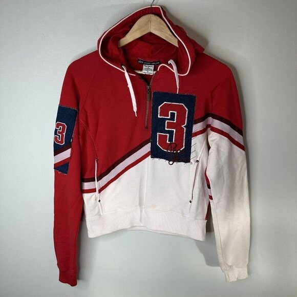 Pepe Jeans Other - PEPE Jeans London Hoodie Red White 1/4 Zip Cropped Sweatshirt Jacket Size M